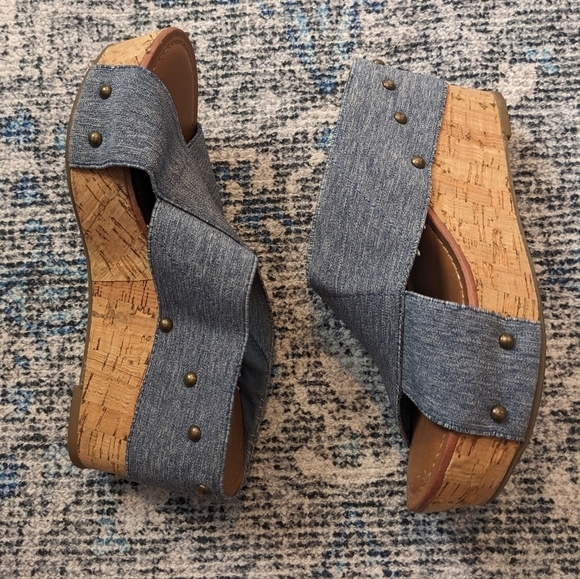 Crown Vintage blue wedge platform sandals size 6 - Picture 5 of 7